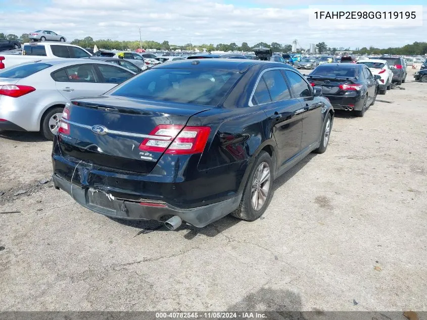 2016 Ford Taurus Sel VIN: 1FAHP2E98GG119195 Lot: 40782545