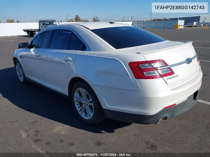 2016 Ford Taurus Sel VIN: 1FAHP2E88GG142743 Lot: 40792470