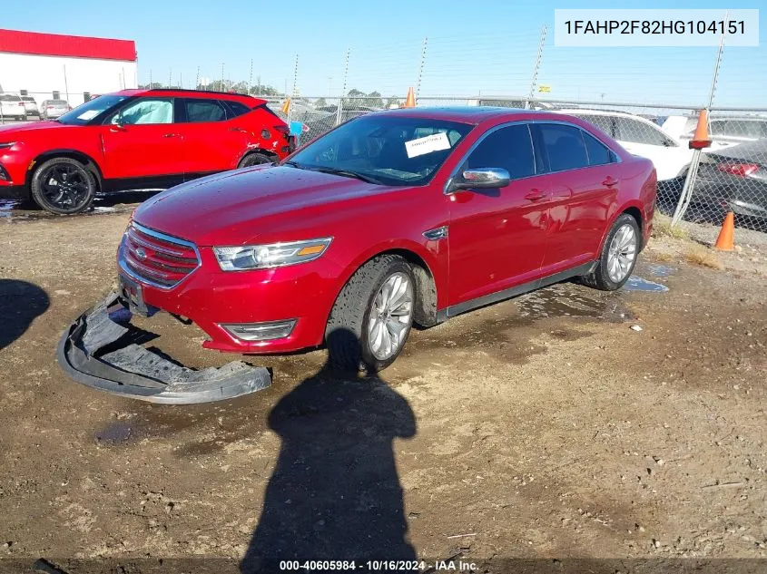 2017 Ford Taurus Limited VIN: 1FAHP2F82HG104151 Lot: 40605984