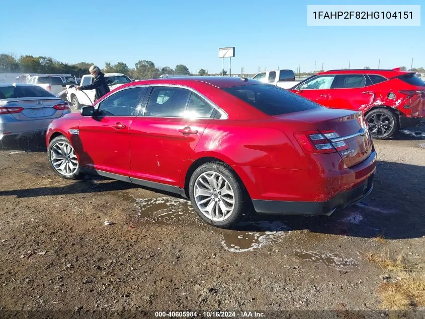 2017 Ford Taurus Limited VIN: 1FAHP2F82HG104151 Lot: 40605984