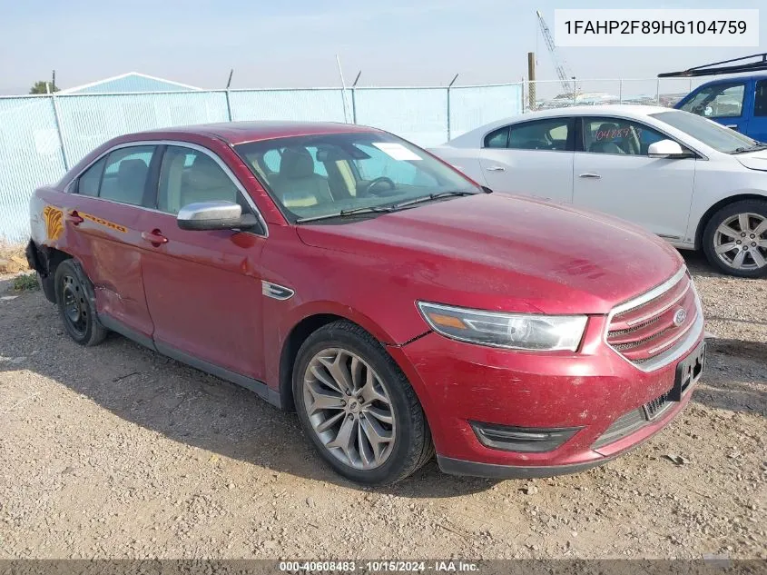 2017 Ford Taurus Limited VIN: 1FAHP2F89HG104759 Lot: 40608483