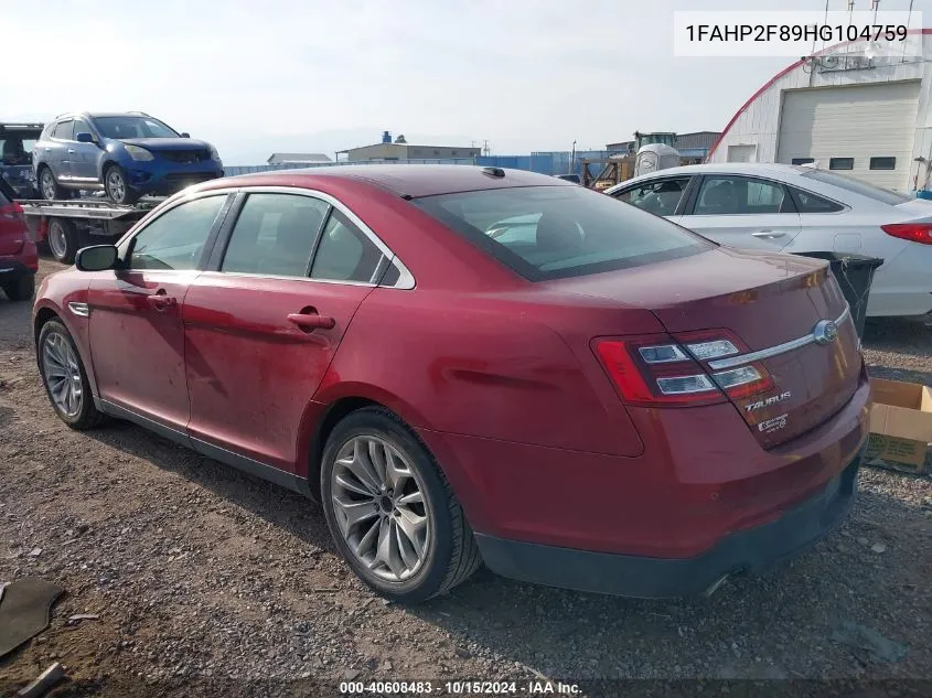 2017 Ford Taurus Limited VIN: 1FAHP2F89HG104759 Lot: 40608483