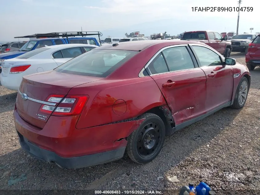 2017 Ford Taurus Limited VIN: 1FAHP2F89HG104759 Lot: 40608483