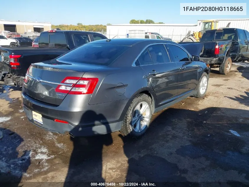 2017 Ford Taurus Se VIN: 1FAHP2D80HG118665 Lot: 40675458