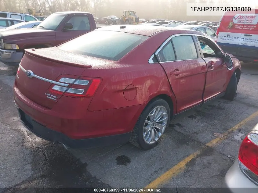 2018 Ford Taurus Limited VIN: 1FAHP2F87JG138060 Lot: 40768399