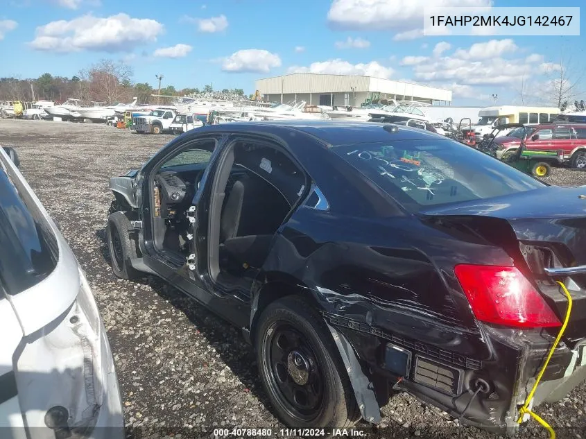 2018 Ford Taurus Police Interceptor VIN: 1FAHP2MK4JG142467 Lot: 40788480