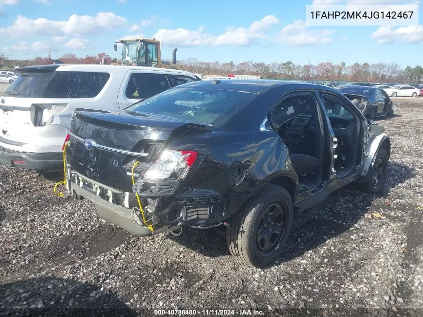 2018 Ford Taurus Police Interceptor VIN: 1FAHP2MK4JG142467 Lot: 40788480