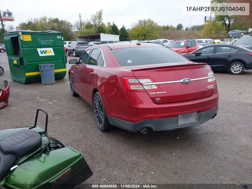 2018 Ford Taurus Limited VIN: 1FAHP2F87JG104040 Lot: 40809550