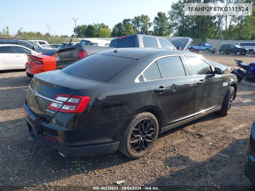 2019 Ford Taurus Limited VIN: 1FAHP2F87KG111524 Lot: 40238924