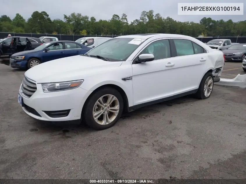 2019 Ford Taurus Sel VIN: 1FAHP2E8XKG100194 Lot: 40333141