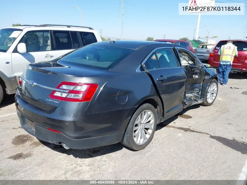 2019 Ford Taurus Limited VIN: 1FAHP2F87KG118344 Lot: 40435088