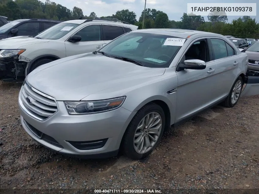 2019 Ford Taurus Limited VIN: 1FAHP2F81KG109378 Lot: 40471711