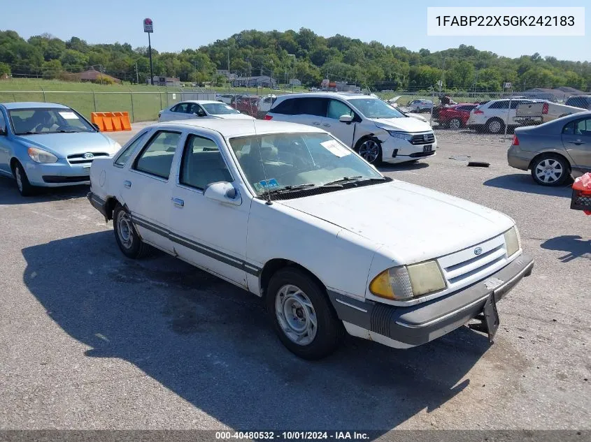 1986 Ford Tempo Gl VIN: 1FABP22X5GK242183 Lot: 40480532