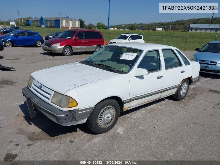 1986 Ford Tempo Gl VIN: 1FABP22X5GK242183 Lot: 40480532