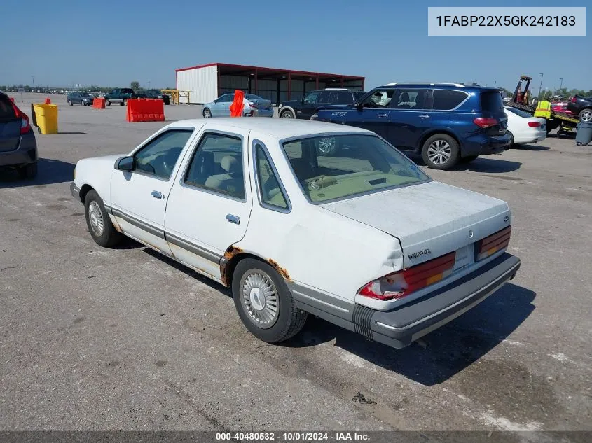 1986 Ford Tempo Gl VIN: 1FABP22X5GK242183 Lot: 40480532