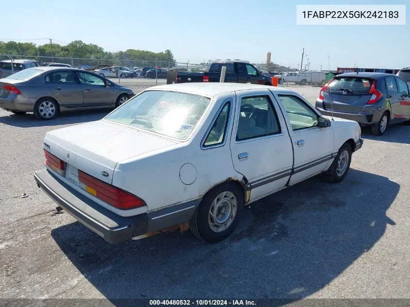 1986 Ford Tempo Gl VIN: 1FABP22X5GK242183 Lot: 40480532