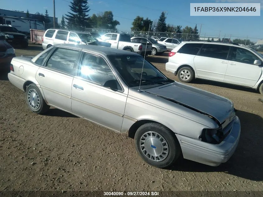 1992 Ford Tempo Gl VIN: 1FABP36X9NK204646 Lot: 30040090