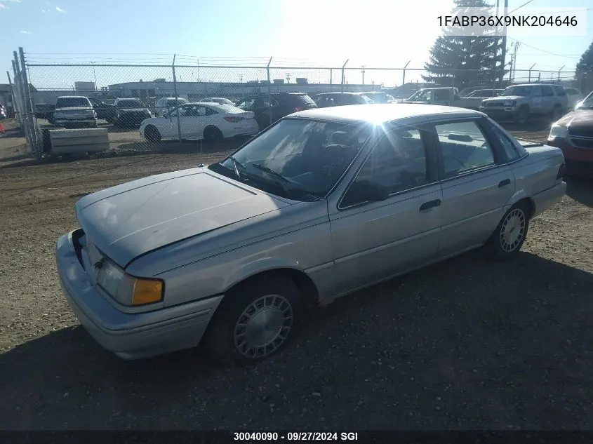 1992 Ford Tempo Gl VIN: 1FABP36X9NK204646 Lot: 30040090