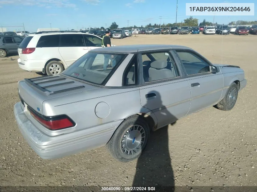 1992 Ford Tempo Gl VIN: 1FABP36X9NK204646 Lot: 30040090