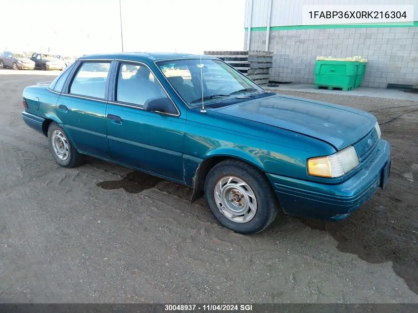 1994 Ford Tempo Gl VIN: 1FABP36X0RK216304 Lot: 30048937