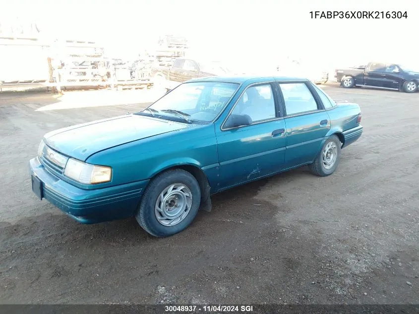 1994 Ford Tempo Gl VIN: 1FABP36X0RK216304 Lot: 30048937