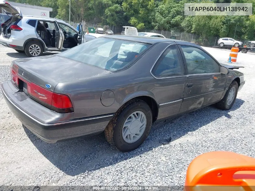 1990 Ford Thunderbird VIN: 1FAPP6040LH138942 Lot: 40102032