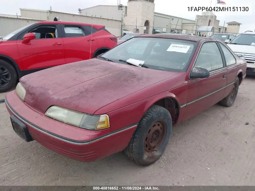 1991 Ford Thunderbird VIN: 1FAPP6042MH151130 Lot: 40816652