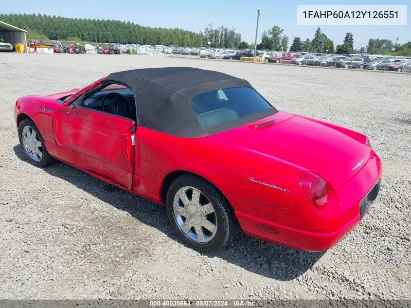 2002 Ford Thunderbird VIN: 1FAHP60A12Y126551 Lot: 40030663