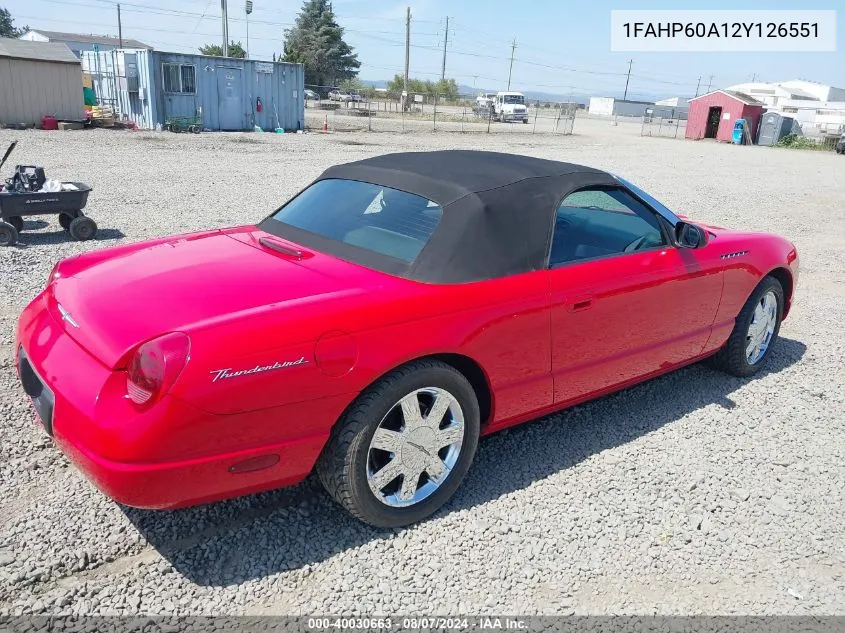 2002 Ford Thunderbird VIN: 1FAHP60A12Y126551 Lot: 40030663