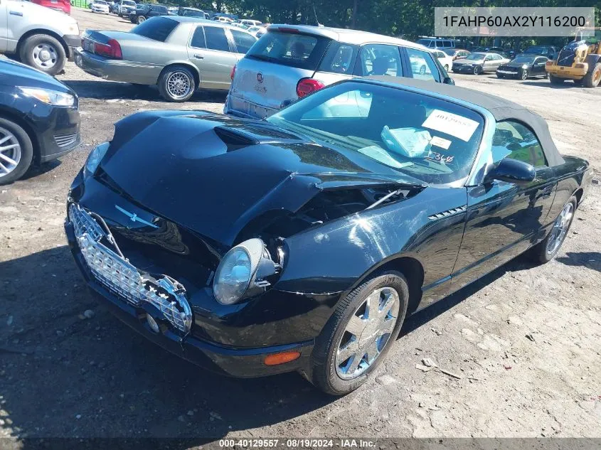 2002 Ford Thunderbird VIN: 1FAHP60AX2Y116200 Lot: 40129557