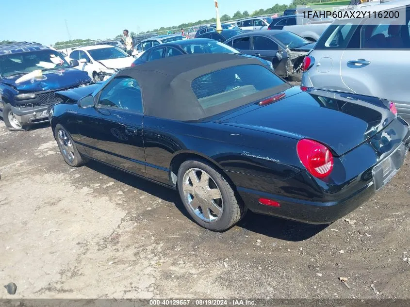 2002 Ford Thunderbird VIN: 1FAHP60AX2Y116200 Lot: 40129557