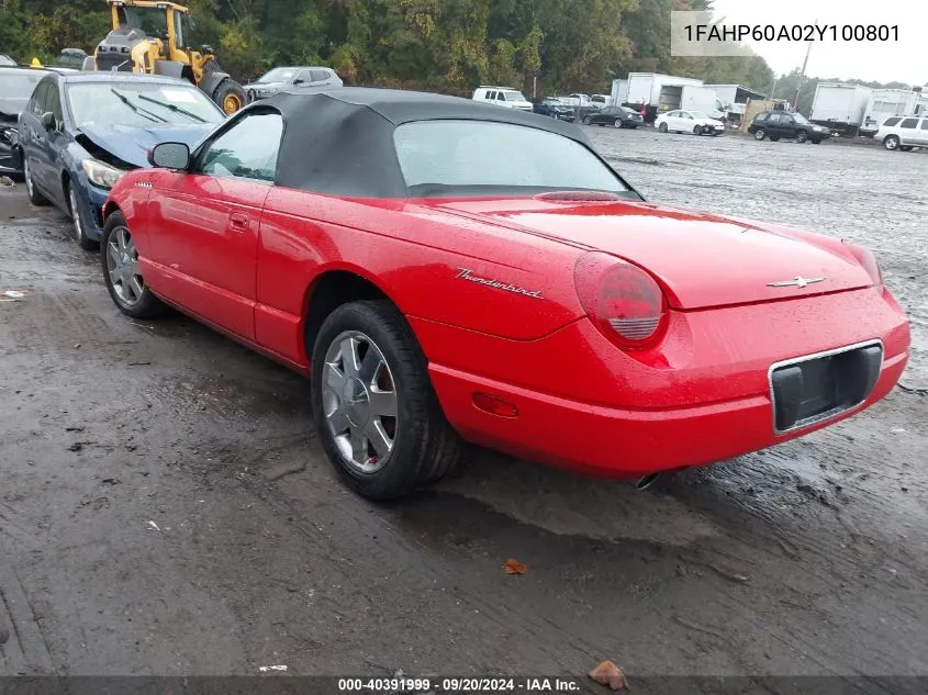 2002 Ford Thunderbird VIN: 1FAHP60A02Y100801 Lot: 40391999