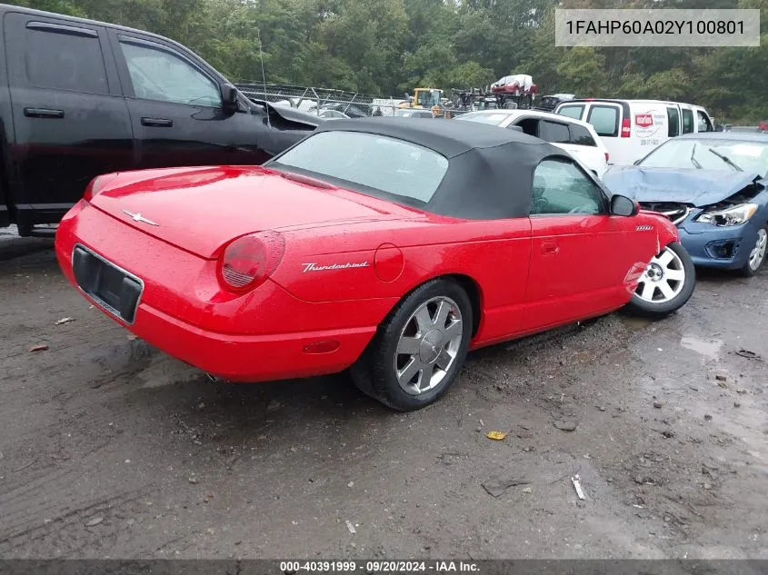 2002 Ford Thunderbird VIN: 1FAHP60A02Y100801 Lot: 40391999