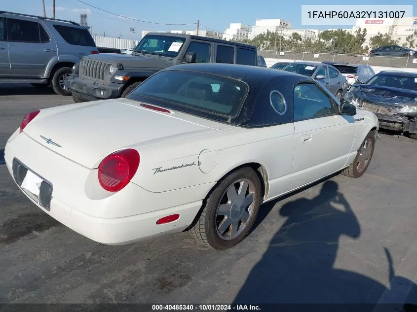 2002 Ford Thunderbird VIN: 1FAHP60A32Y131007 Lot: 40485340