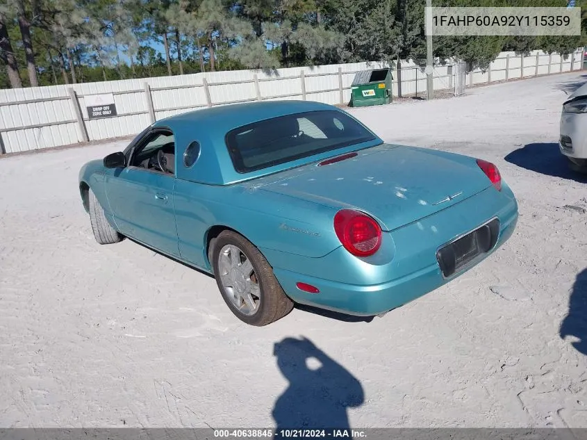 2002 Ford Thunderbird VIN: 1FAHP60A92Y115359 Lot: 40638845