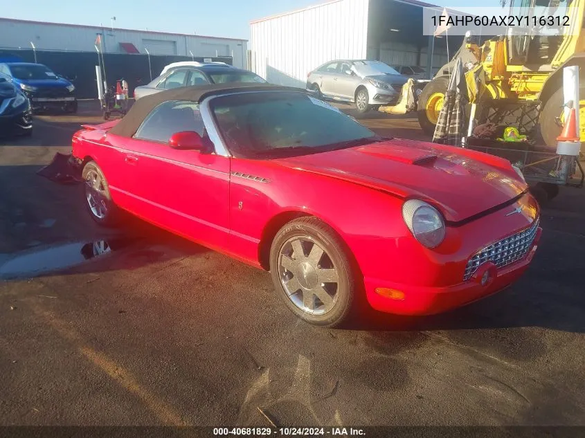 2002 Ford Thunderbird VIN: 1FAHP60AX2Y116312 Lot: 40681829