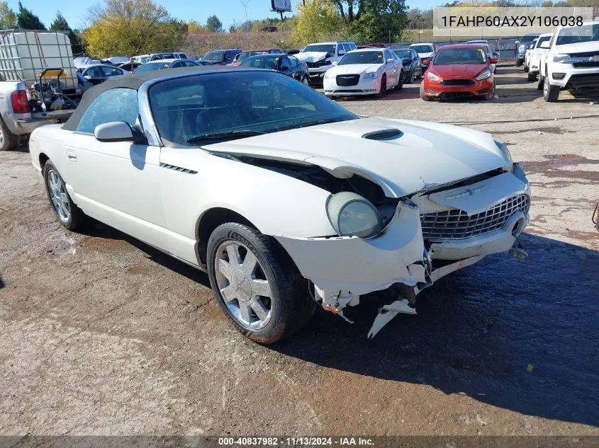 2002 Ford Thunderbird VIN: 1FAHP60AX2Y106038 Lot: 40837982