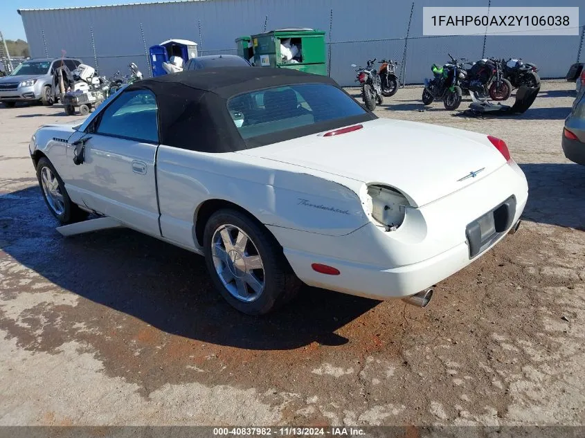 2002 Ford Thunderbird VIN: 1FAHP60AX2Y106038 Lot: 40837982