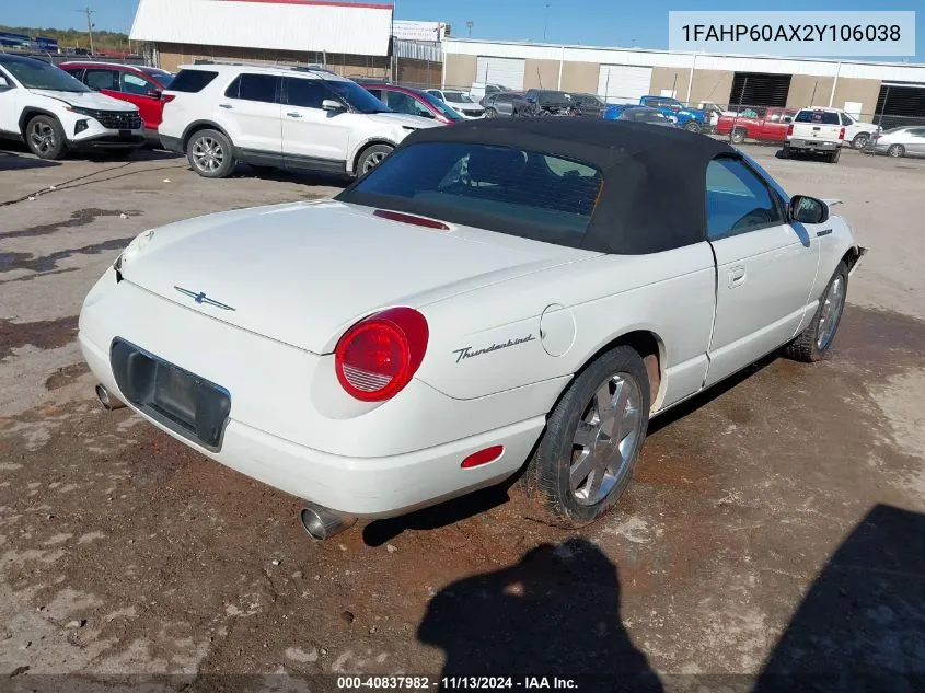 2002 Ford Thunderbird VIN: 1FAHP60AX2Y106038 Lot: 40837982