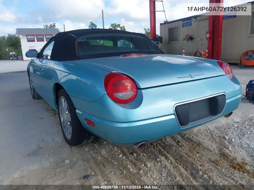 2002 Ford Thunderbird VIN: 1FAHP60A72Y126392 Lot: 40859789