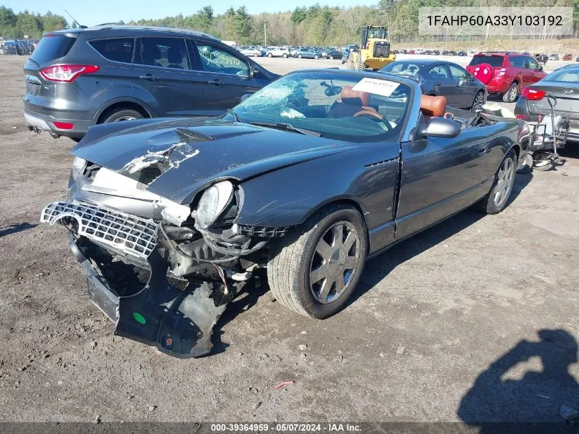 2003 Ford Thunderbird VIN: 1FAHP60A33Y103192 Lot: 39364959