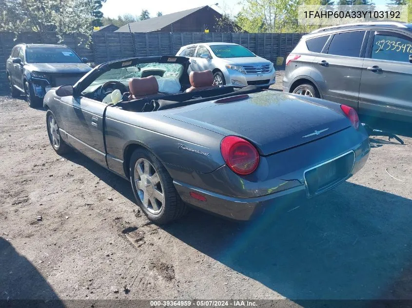 2003 Ford Thunderbird VIN: 1FAHP60A33Y103192 Lot: 39364959