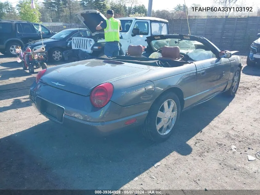 2003 Ford Thunderbird VIN: 1FAHP60A33Y103192 Lot: 39364959