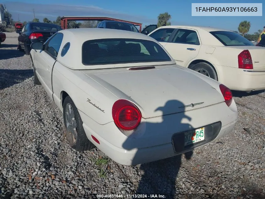 2003 Ford Thunderbird VIN: 1FAHP60A93Y106663 Lot: 40831646