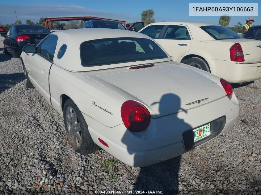 2003 Ford Thunderbird VIN: 1FAHP60A93Y106663 Lot: 40831646