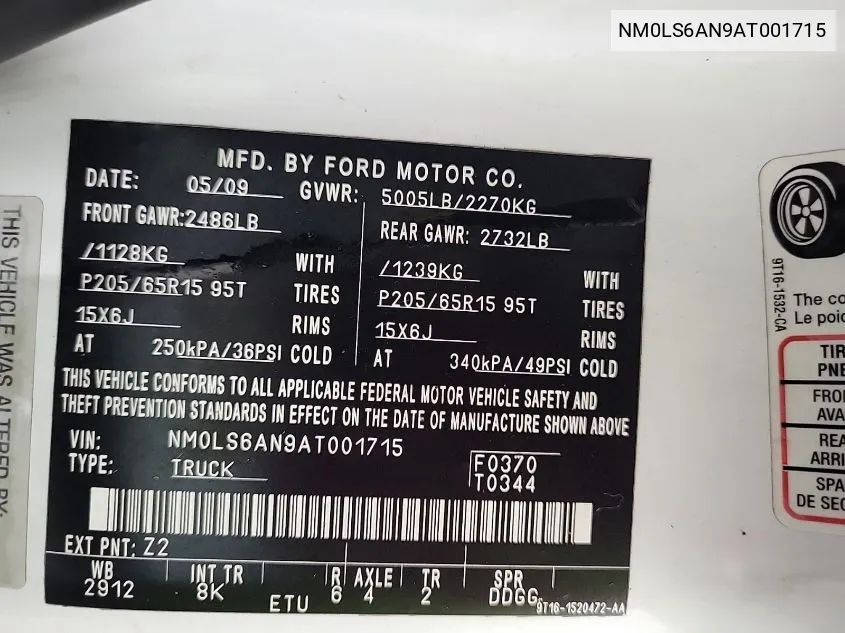 NM0LS6AN9AT001715 2010 Ford Transit Connect Xl