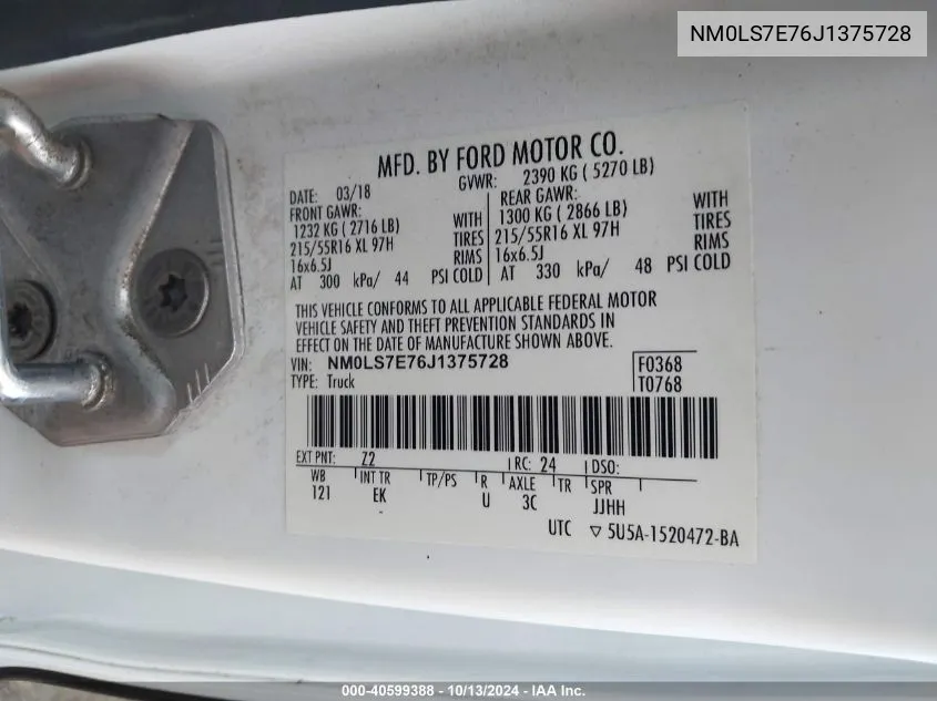 NM0LS7E76J1375728 2018 Ford Transit Connect Xl