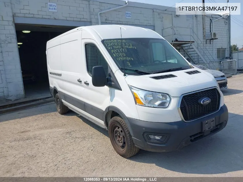 2021 Ford Transit T-250 VIN: 1FTBR1C83MKA47197 Lot: 12088353