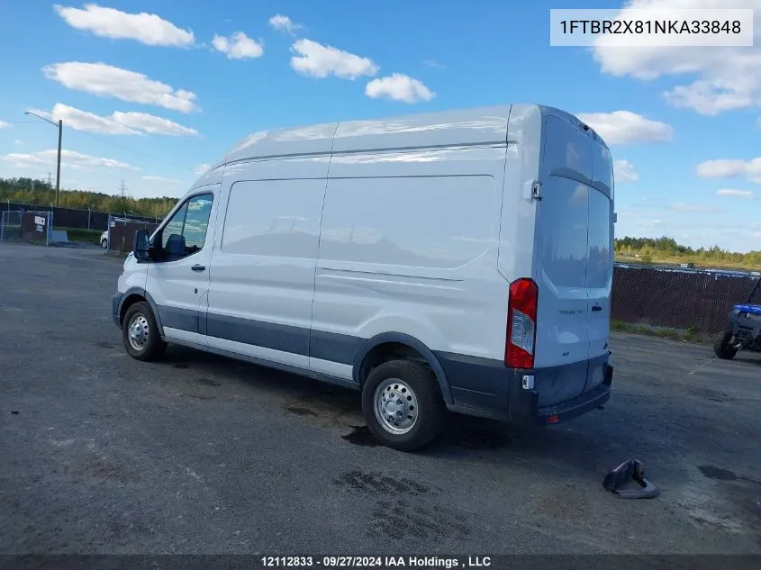 2022 Ford Transit T-250 VIN: 1FTBR2X81NKA33848 Lot: 12112833