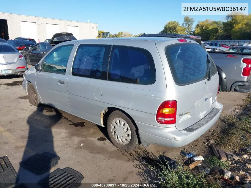 1998 Ford Windstar Base 3.0/Gl VIN: 2FMZA51U5WBC36147 Lot: 40700897